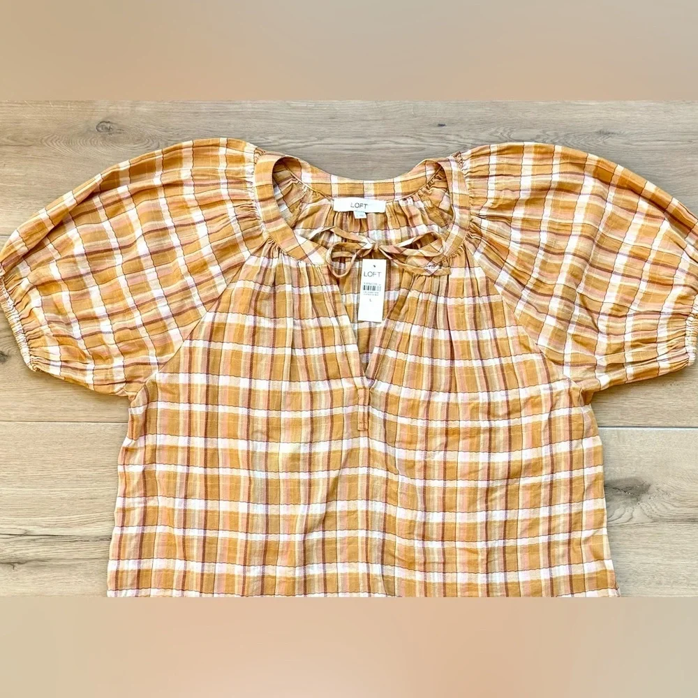 NWT LOFT Sunset-Colored Plaid Shirt Size L